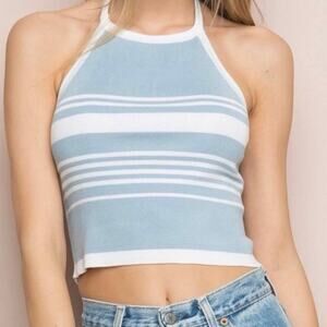 brandy melville blue and white stripe halter crop top